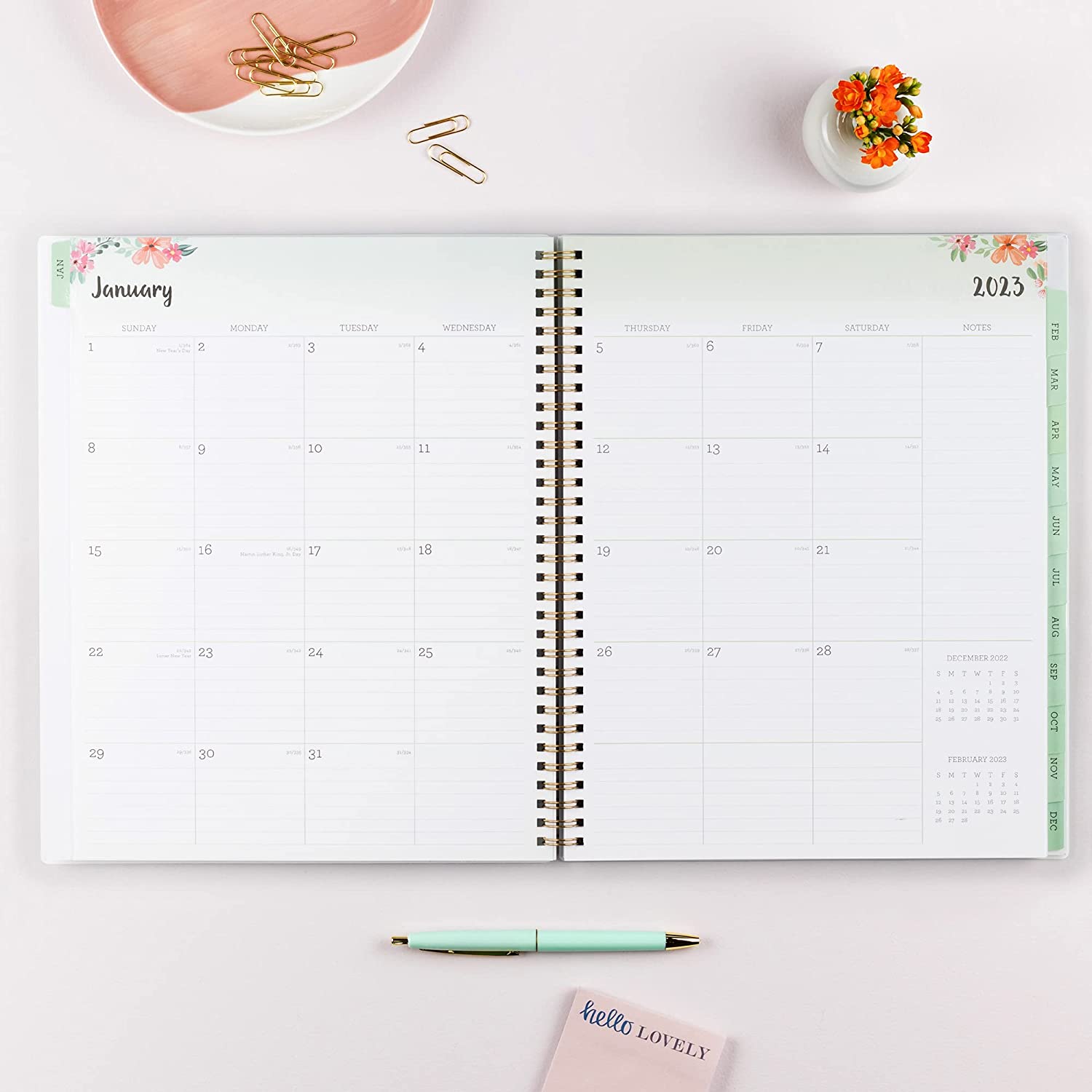Blue Sky 2022 Weekly & Monthly Planner, 8.5" x 11", Frosted Flexible Cover, Wirebound, Laurel (135842) - Image 3